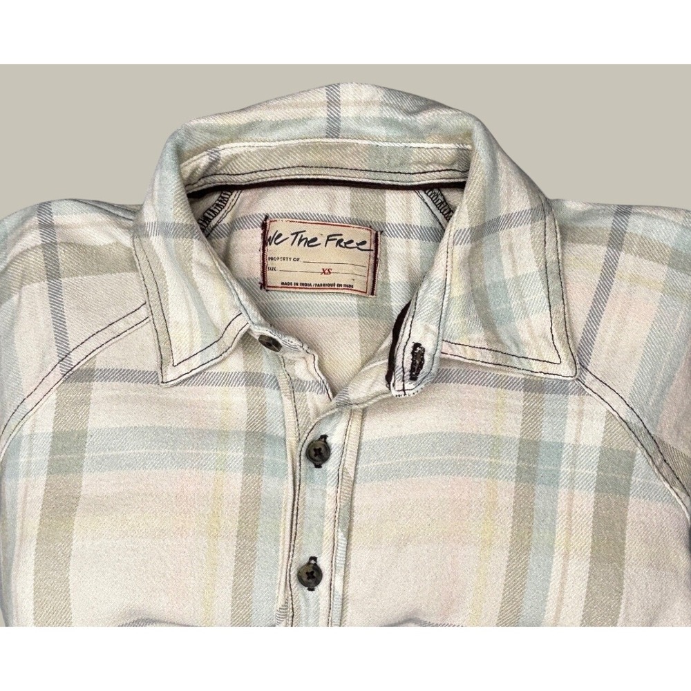 FP We The Free - Urban Outfitters Plaid Flannel Shirt Cream Womens Oversized XS